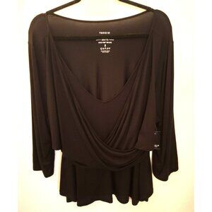 Torrid Black Faux Wrap Super Soft Jersey Peplum Hem Top 3X NWT